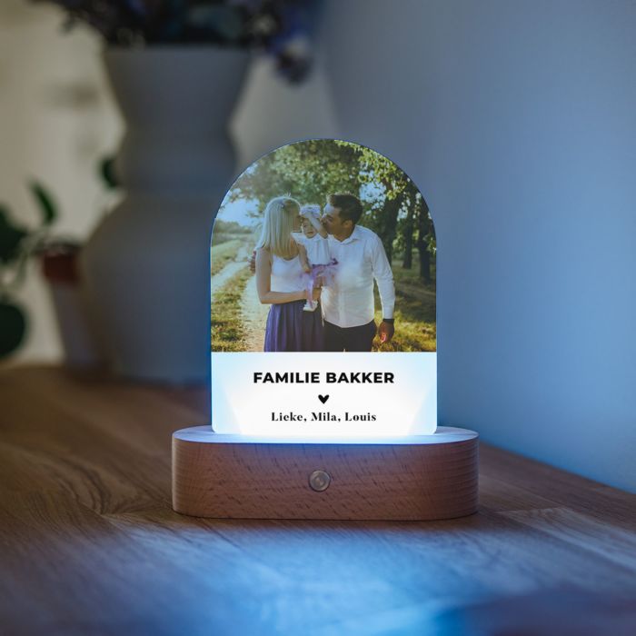 Gepersonaliseerde LED lamp foto met tekst en hartje