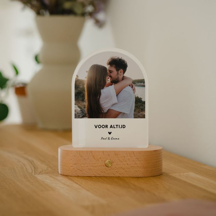 Gepersonaliseerde LED lamp foto met tekst en hartje