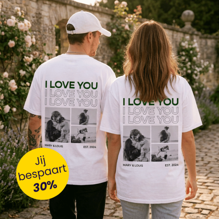 Cadeauset 2-delige T-shirts met zwart-wit foto’s en tekst