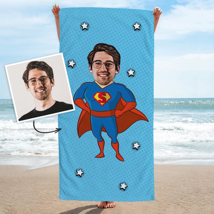 Superheld(in) Gepersonaliseerde Handdoek met Gezicht als Comic