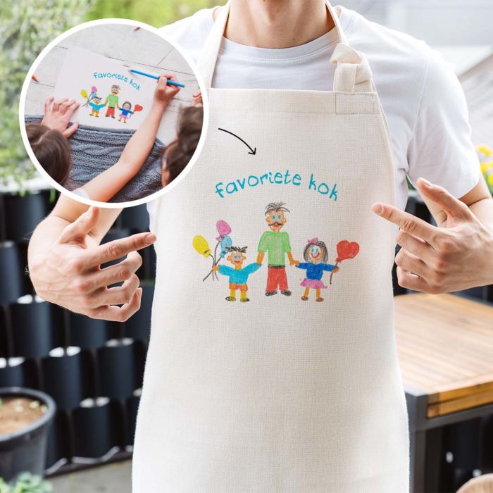 Gepersonaliseerde keukenschort met jouw tekening