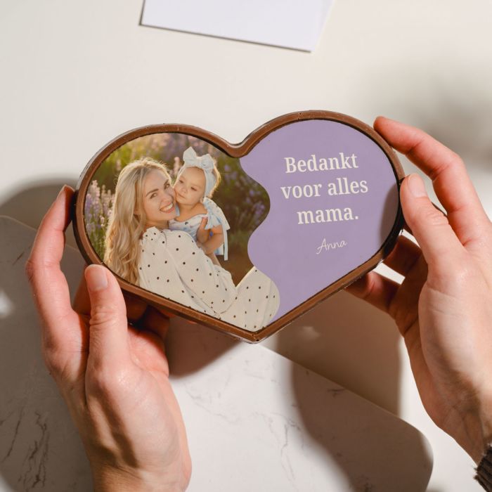 Gepersonaliseerd chocolade hartje met halve foto en tekst