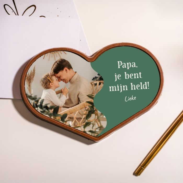 Gepersonaliseerd chocolade hartje met halve foto en tekst