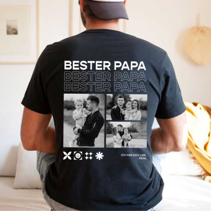 Gepersonaliseerd t-shirt met zwart wit foto’s en tekst