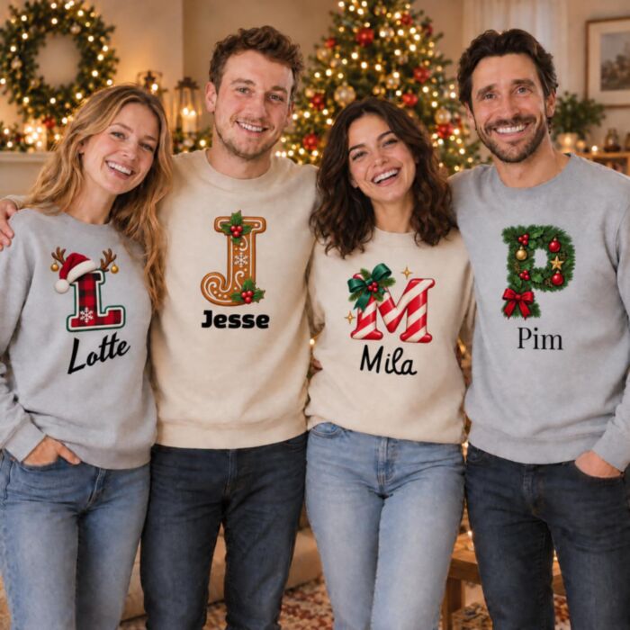Gepersonaliseerde kersttrui met letter en naam