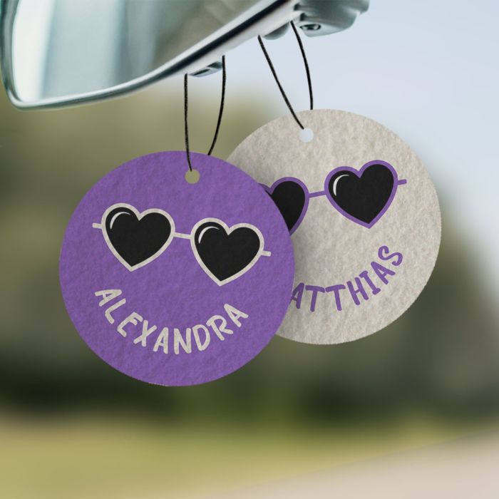 Gepersonaliseerde geurhanger smiley met tekst set van 2