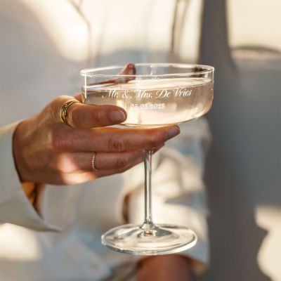 Gepersonaliseerde champagne coupe met tekst