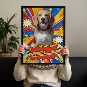 Hondenposter met foto en naam – gepersonaliseerde pop-art poster