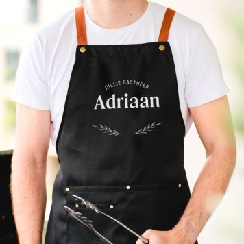 Gepersonaliseerd schort met krans en tekst