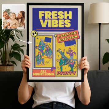 Personaliseerbare poster 90's party met foto's en tekst