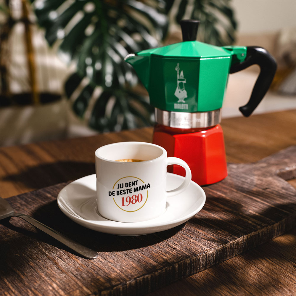 Gepersonaliseerde espresso mok met naam en jaartal