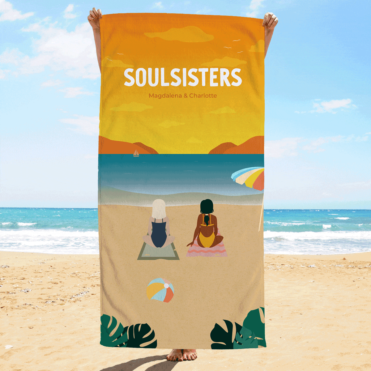 Gepersonaliseerde handdoek - illustratie vriendinnen strand