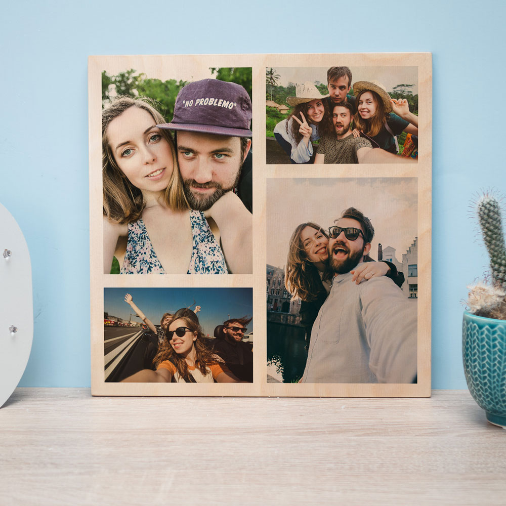 Personaliseerbare foto op hout met 4 foto’s