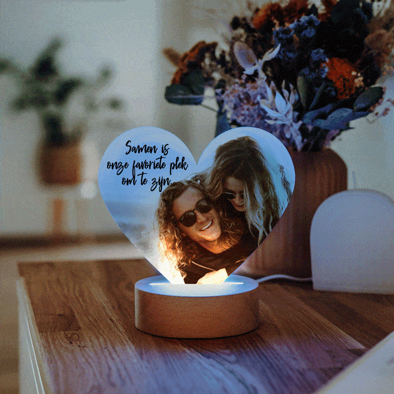 Gepersonaliseerde LED Lamp Hart met foto en tekst