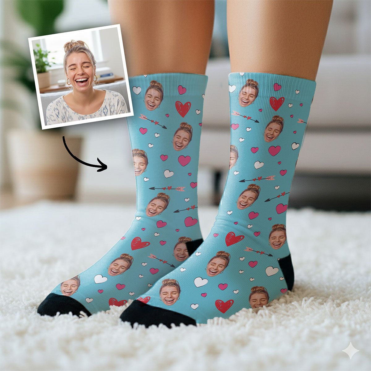 Gepersonaliseerde Sokken met Foto Gezicht Romantisch