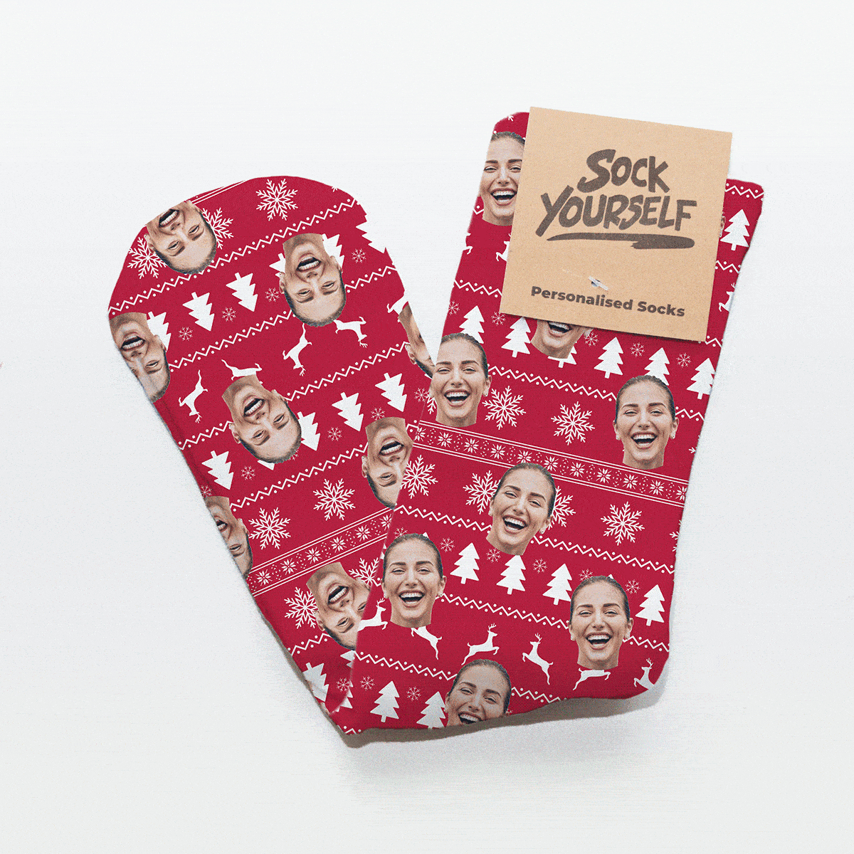 Gepersonaliseerde kerstsokken met gezicht en patroon