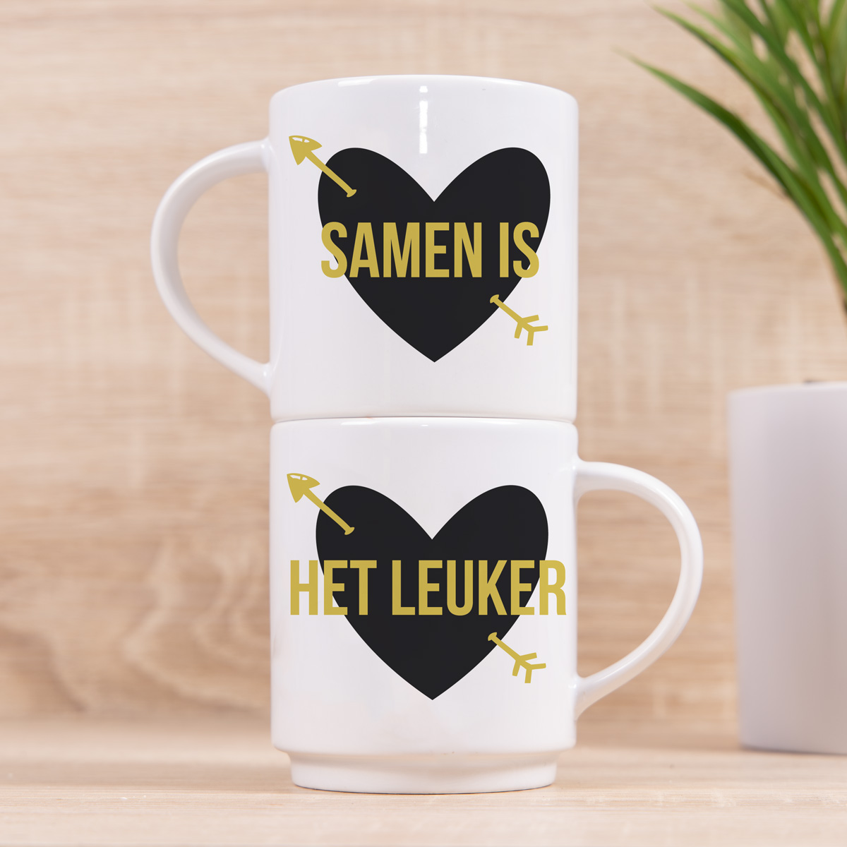 Mok Stapelbaar met Hart en Tekst