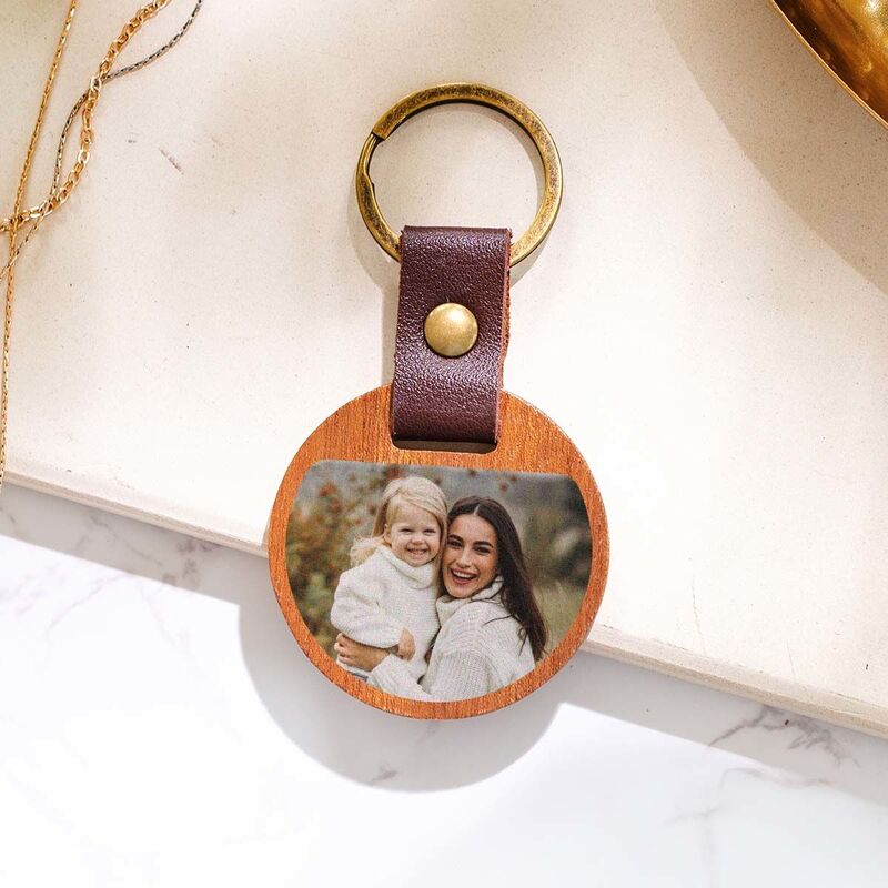 Gepersonaliseerde houten sleutelhanger met foto