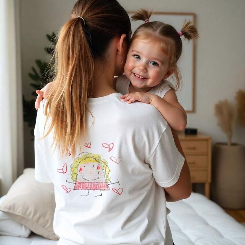 Gepersonaliseerd t-shirt met jouw tekening voor- en achterkant