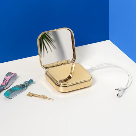 Goude powerbank met spiegel