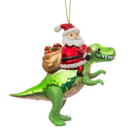 Kerstman met dinosaurus kerstboomversiering