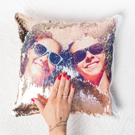 Personaliseerbaar glitter kussensloop met foto