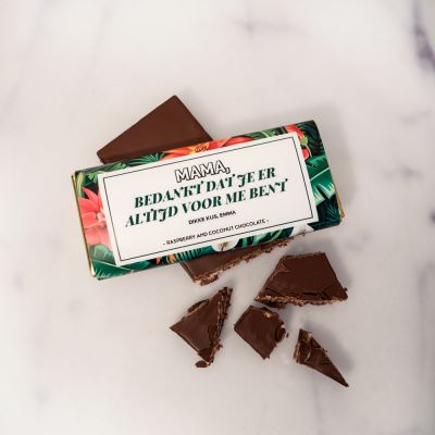 Personaliseerbare chocolade met bloempatroon en tekst Personaliseerbare chocolade met bloempatroon en tekst